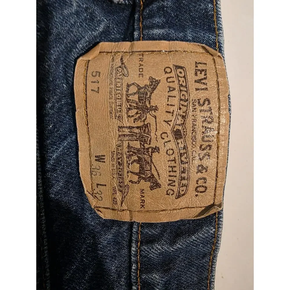 VINTAGE Levis 517 Jeans Mens 36x32 Blue Denim Bootcut Orange Tab USA 80s